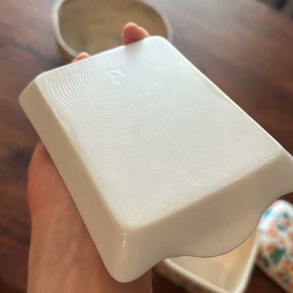 Vintage Made in Japan Square Ceramic Box With Lid Peach Floral Design With Tray - Picture 6 of 6